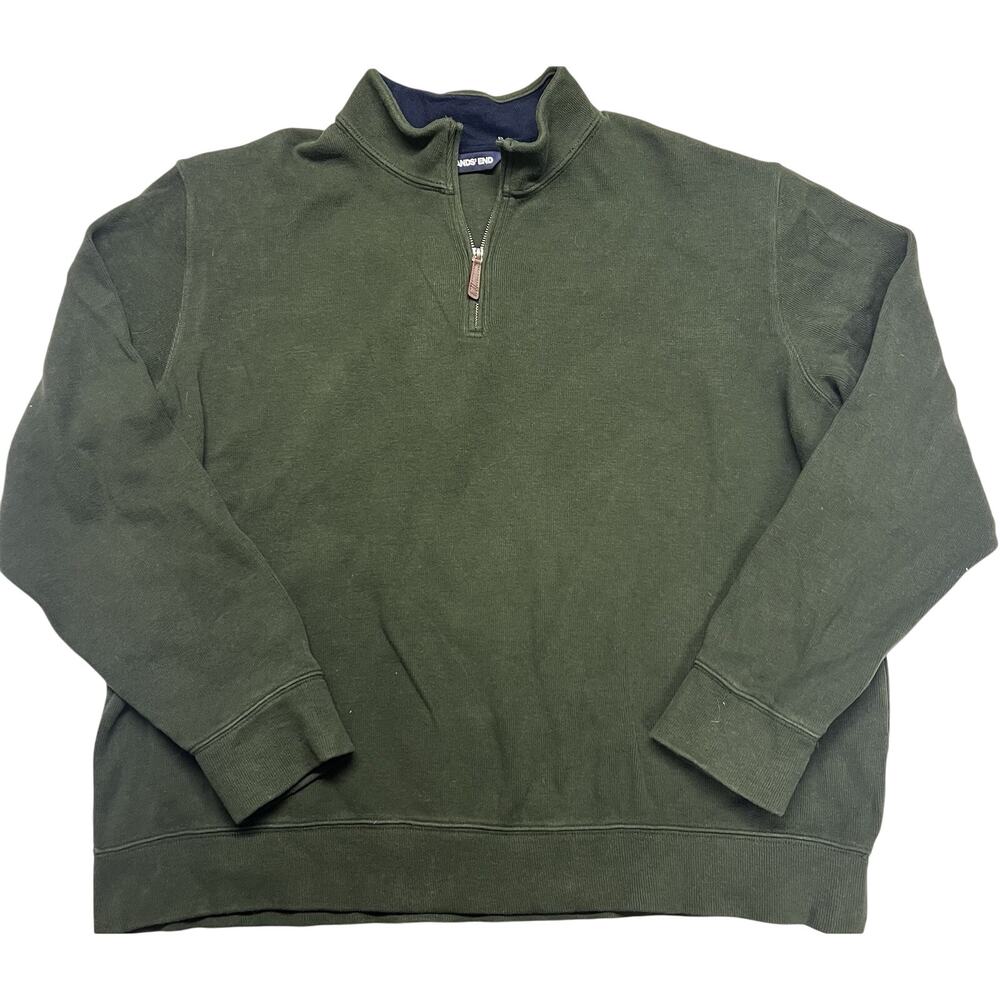 Land's End Men's Quarter Zip Pullover Green XXL Preppy Outdoor